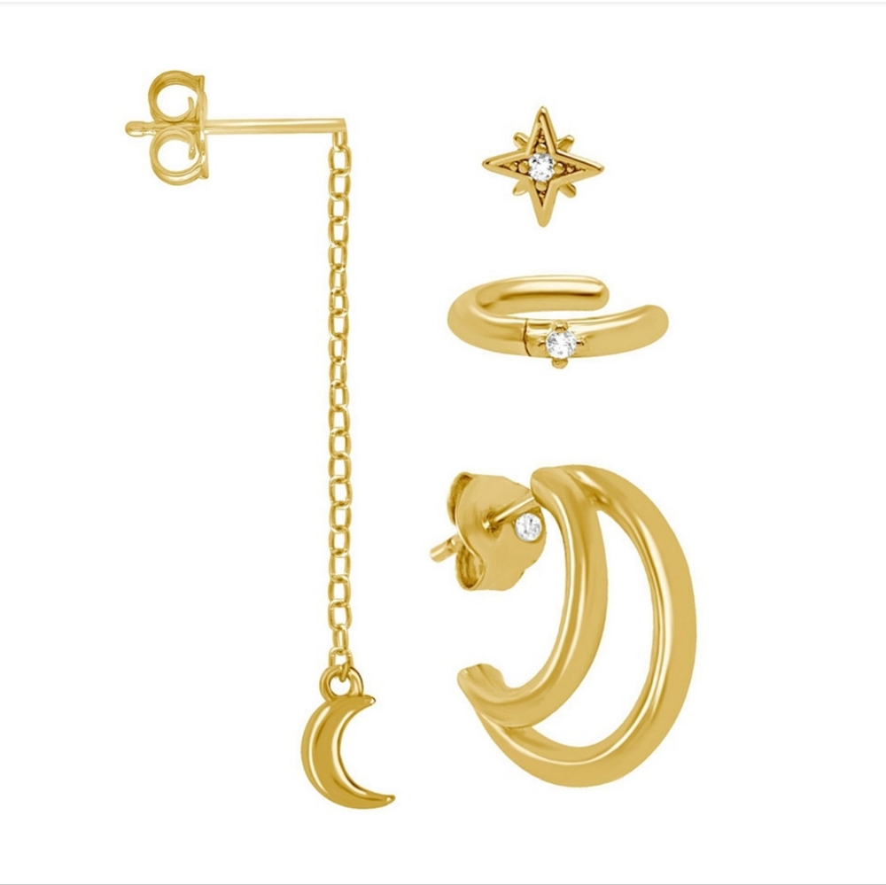 And Now This 18K Gold Plated 4 pcs Single Earrings Set